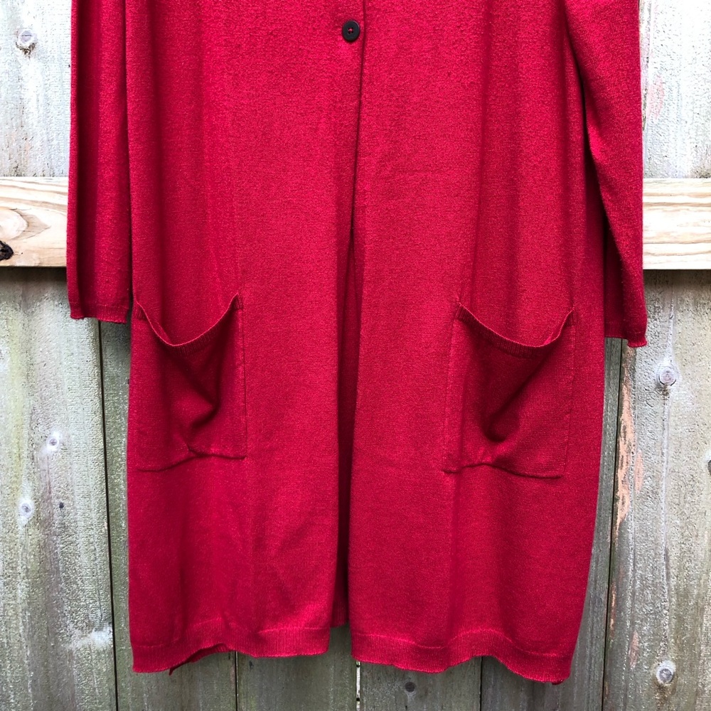 J. Jill Wool Blend Cardigan Size 2X Red Button Front Side Slits Patch Pockets - Picture 3 of 14